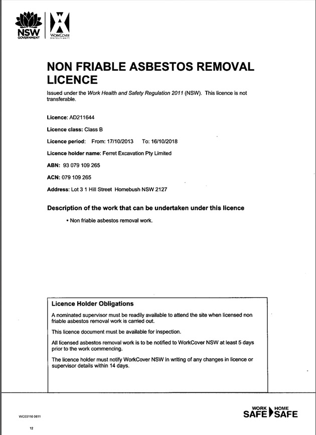 Ferret Excavation Restricted Demolition Licence